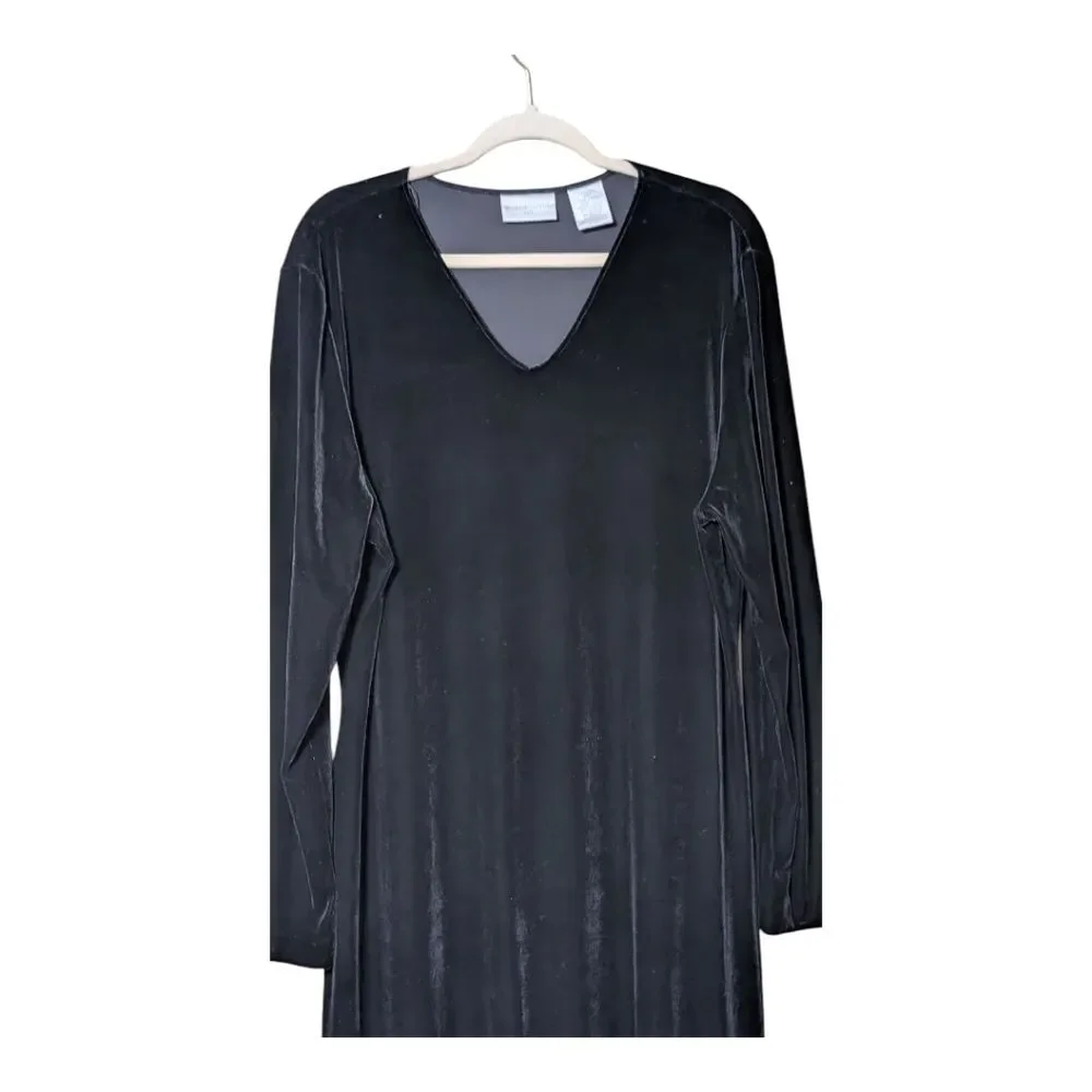 Worthington Woman Black Crushed Velvet V-Neck maxi-midi Dress size 20 Tall